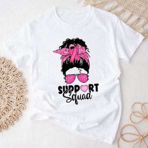 Support Squad Messy Bun Pink Warrior Breast Cancer Awareness T Shirt 1