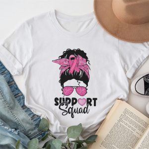 Pink Ribbon Breast Cancer Awareness Support Squad Messy Bun T-Shirt 1