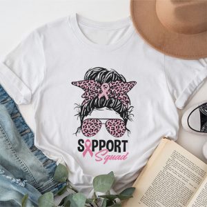 Pink Ribbon Breast Cancer Awareness Support Squad Messy Bun T-Shirt 2