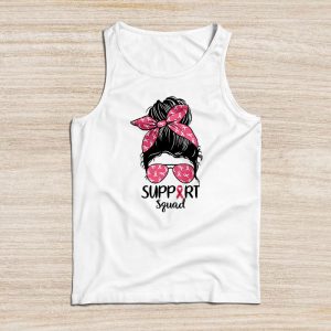 Pink Ribbon Breast Cancer Awareness Support Squad Messy Bun Tank Top 3