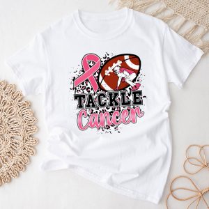 Breast Cancer Awareness Tackle American Foothball Pink Ribbon T-Shirt 3