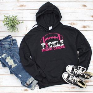 Tackle Football Pink Ribbon Breast Cancer Awareness Boys Kid Hoodie 3 4