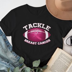 Tackle Football Pink Ribbon Breast Cancer Awareness Boys Kid T Shirt 1