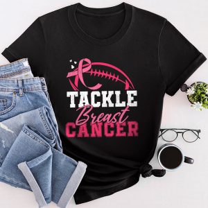 Tackle Football Breast Cancer Awareness Shirt Pink Ribbon Boys Kid T-Shirt 4