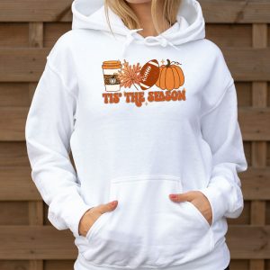 Tis The Season Pumpkin Leaf Latte Fall Thanksgiving Football Hoodie 3