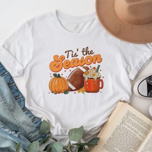 Tis The Season Pumpkin Leaf Latte Fall Thanksgiving Football T Shirt 1 2