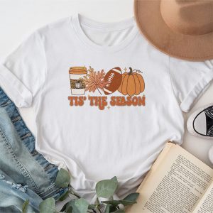Tis The Season Pumpkin Leaf Latte Fall Thanksgiving Football T Shirt 1
