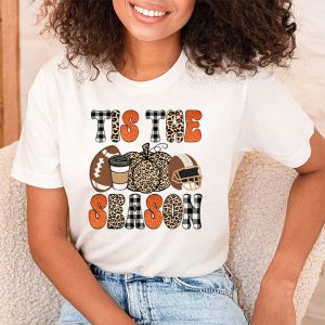 Tis The Season Pumpkin Leaf Latte Fall Thanksgiving Football T Shirt 2 3