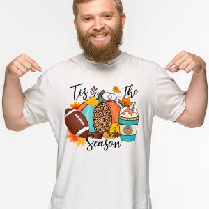 Tis The Season Pumpkin Leaf Latte Fall Thanksgiving Football T Shirt 2 5