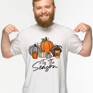 Tis The Season Pumpkin Leaf Latte Fall Thanksgiving Football T Shirt 2 6
