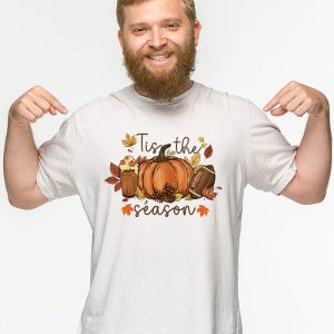 Tis The Season Pumpkin Leaf Latte Fall Thanksgiving Football T Shirt 2 9