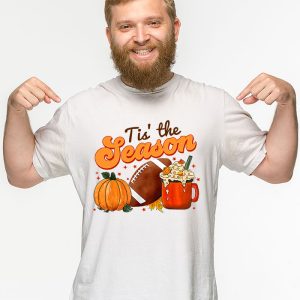 Tis The Season Pumpkin Leaf Latte Fall Thanksgiving Football T Shirt 3 2