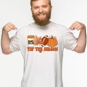 Tis The Season Pumpkin Leaf Latte Fall Thanksgiving Football T Shirt 3