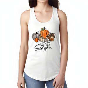 Tis The Season Pumpkin Leaf Latte Fall Thanksgiving Football Tank Top 1 6