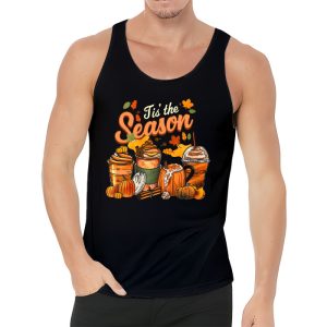 Tis The Season Pumpkin Leaf Latte Fall Thanksgiving Football Tank Top 3 4