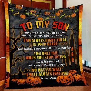 To My Son From Mom Halloween Pumpkin Personalized Custom Name Text Fleece Blanket
