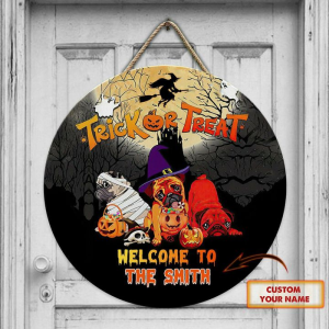 Trick Or Treat Halloween Custom Round Wood Sign
