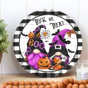 Trick Or Treat Halloween Round Wood Sign 2