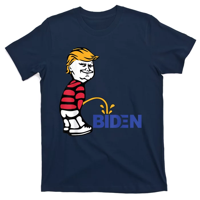 Trump 2021 Peeing Pissing Pee On Biden Anti Biden Unisex T-Shirt For Adult Kids