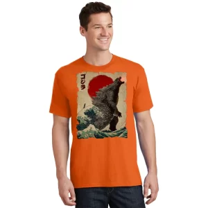 Vintage Japanese Godzilla Great Wave Poster Unisex T Shirt For Adult Kids 1