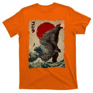 Vintage Japanese Godzilla Great Wave Poster Unisex T-Shirt For Adult Kids