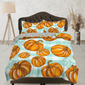 Vintage Pumpkin Gingham Plaid Halloween Full Size Bedding & Pillowcase