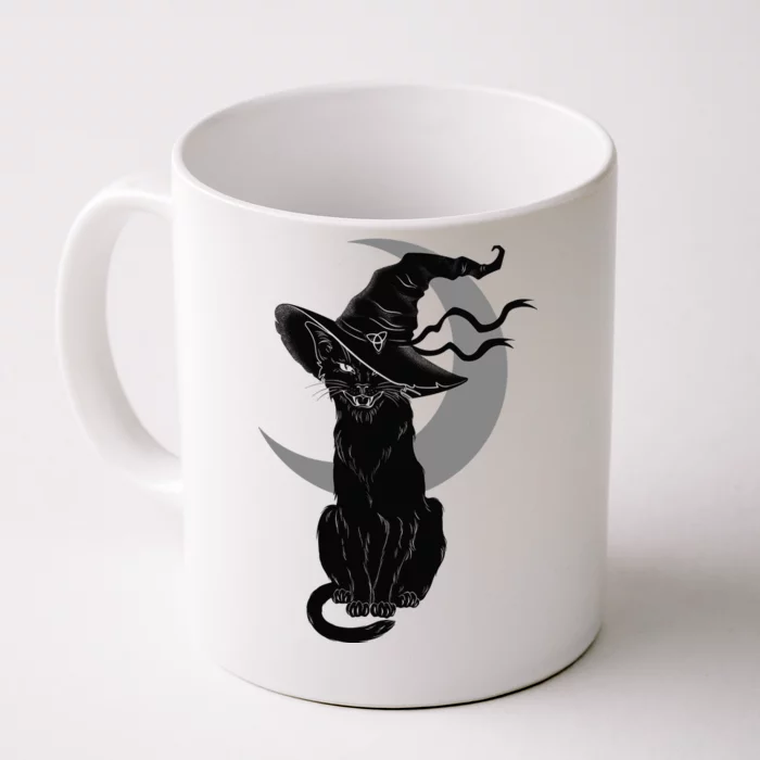 Vintage Scary Halloween Black Cat Moon Witch Coffee Mug