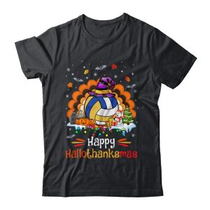 Volleyball Halloween Christmas Thanksgiving Hallothanksmas Unisex T-Shirt For Adult & Kids