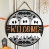Welcome Halloween Party Round Wood Sign