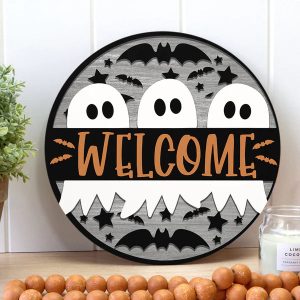 Welcome Halloween Party Round Wood Sign 2