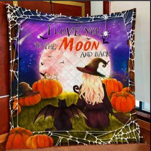 Witch Black Cat I Love You To The Moon And Back Halloween Gift Fleece Blanket