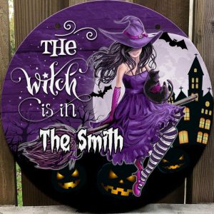 Witch Halloween Custom Round Wood Sign 1