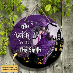 Witch Halloween Custom Round Wood Sign