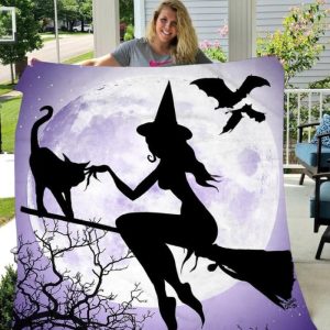 Witch Violet Moon Halloween Gift Personalized Custom Name Date Fleece Blanket