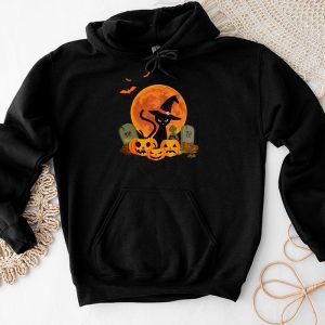 Scary Halloween Shirts Black Cat Pumpkin Moon Halloween Costume Perfect Cat Lover Hoodie