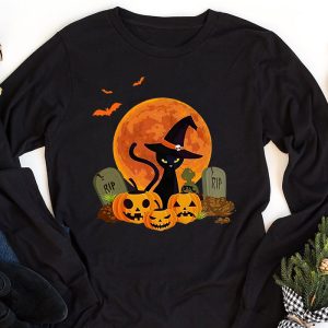 Black Cat Pumpkin Moon Halloween Costume Cat Lover Men Women Longsleeve Tee 1 3