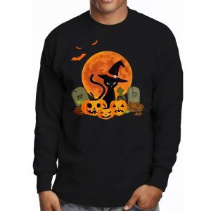 Black Cat Pumpkin Moon Halloween Costume Cat Lover Men Women Longsleeve Tee 3 3