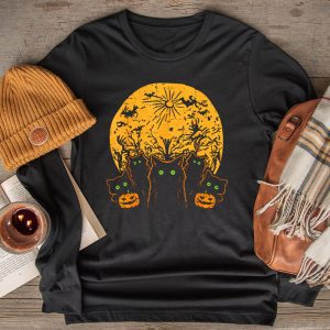 Scary Halloween Shirts Black Cat Pumpkin Moon Halloween Costume Perfect Cat Lover Longsleeve Tee