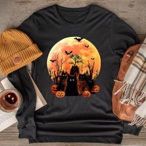 Scary Halloween Shirts Black Cat Pumpkin Moon Halloween Costume Perfect Cat Lover Longsleeve Tee