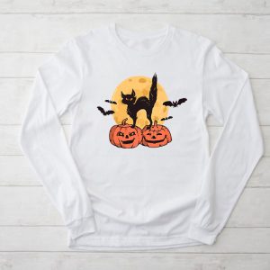 Scary Halloween Shirts Black Cat Pumpkin Moon Halloween Costume Perfect Cat Lover Longsleeve Tee