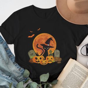 Black Cat Pumpkin Moon Halloween Costume Cat Lover Men Women T Shirt 1 3