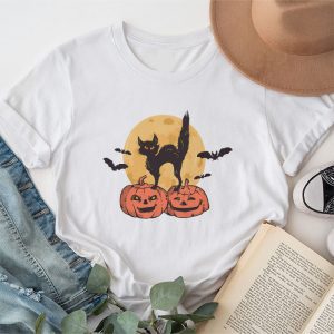 Scary Halloween Shirts Black Cat Pumpkin Moon Halloween Costume Perfect Cat Lover T-Shirt