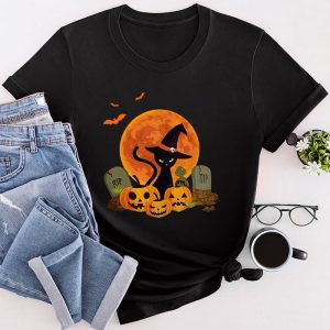 Scary Halloween Shirts Black Cat Pumpkin Moon Halloween Costume Perfect Cat Lover T-Shirt