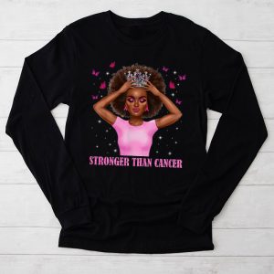 Breast Cancer Warrior Shirt Black Women Stronger Than Cancer Fight Longsleeve Tee