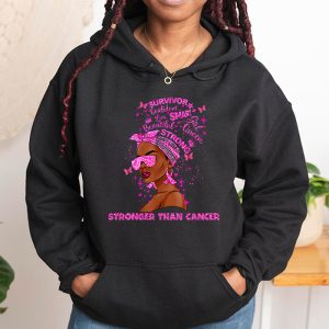 Black Women Queen Stronger Than Breast Cancer Pink Ribbon Hoodie 1 2