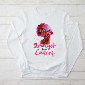 Black Women Queen Stronger Than Breast Cancer Pink Ribbon Longsleeve Tee 2 1