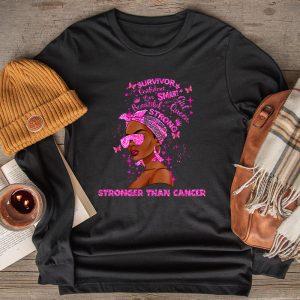 Black Women Queen Stronger Than Breast Cancer Pink Ribbon Longsleeve Tee 2 2