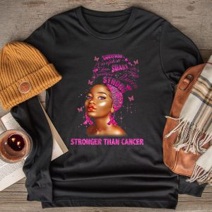 Black Women Queen Stronger Than Breast Cancer Pink Ribbon Longsleeve Tee 2 3