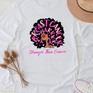 Black Women Queen Stronger Than Breast Cancer Pink Ribbon Longsleeve Tee