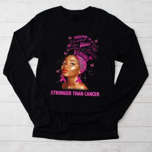 Black Women Queen Stronger Than Breast Cancer Pink Ribbon Longsleeve Tee